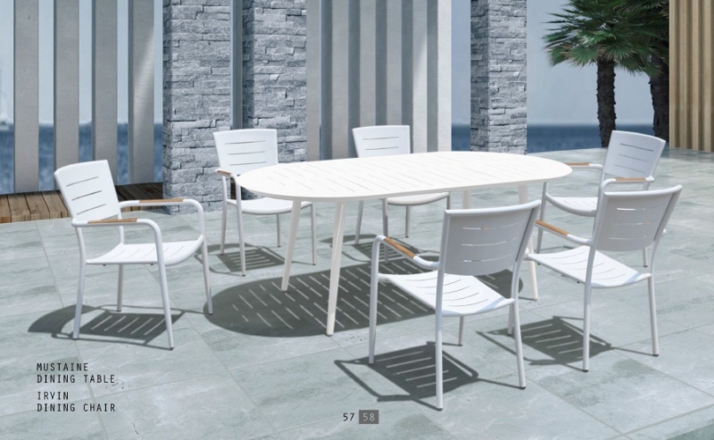 White concise style outdoor dining chair and full aluminum table