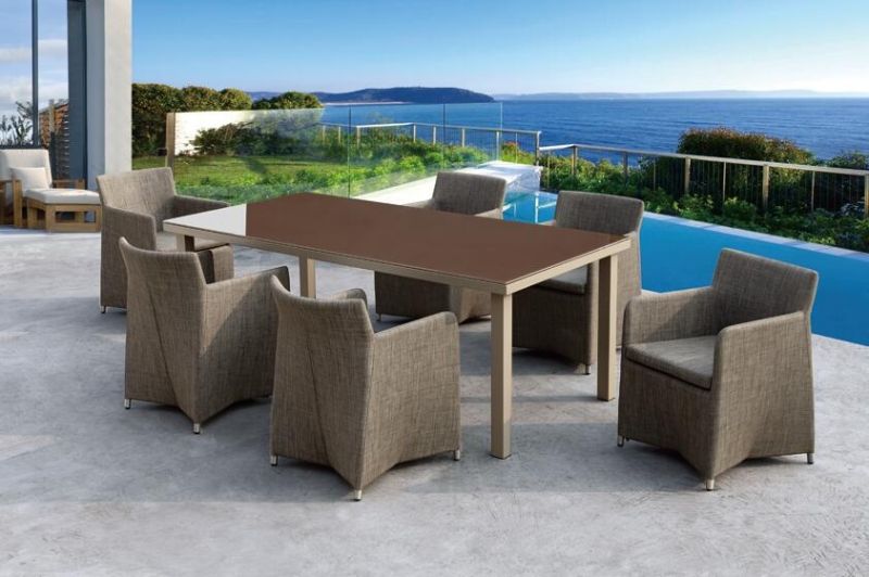 Outdoor aluminum table and fabric chair