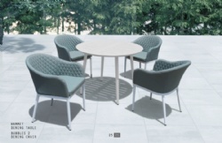 Mint green waterproof fabric dining set chair and white round table