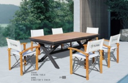 White 6pcs teak folding picnic chairs and teak extaneded table KD