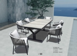 White UV resistant ropes outdoor chairs and ceramic table top extended table